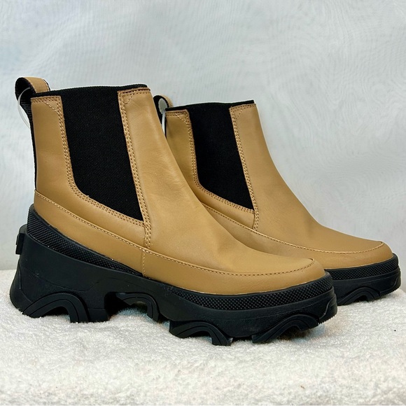 NEW SOREL Woman's Brex Waterproof Chelsea Boot Tan and BLACK, Size 6.5 - Picture 1 of 14